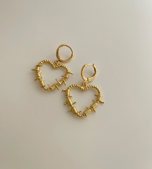 Gold Heart Hoop Earring Endless Hoops Huggies Dangle Simple Earrings 36mm