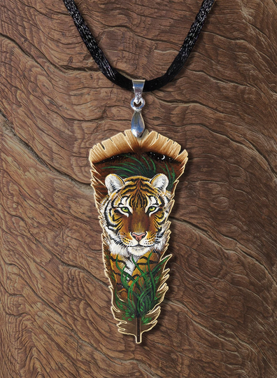 Tiger Feather Cat Hindu Cabochon Printed Wood Pendant