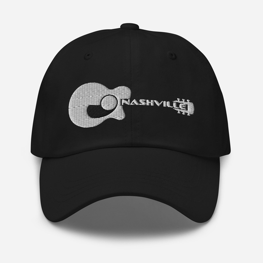 Music City Dad Hat, White & Black Embroidery, Guitar Nashville Hat, Hat