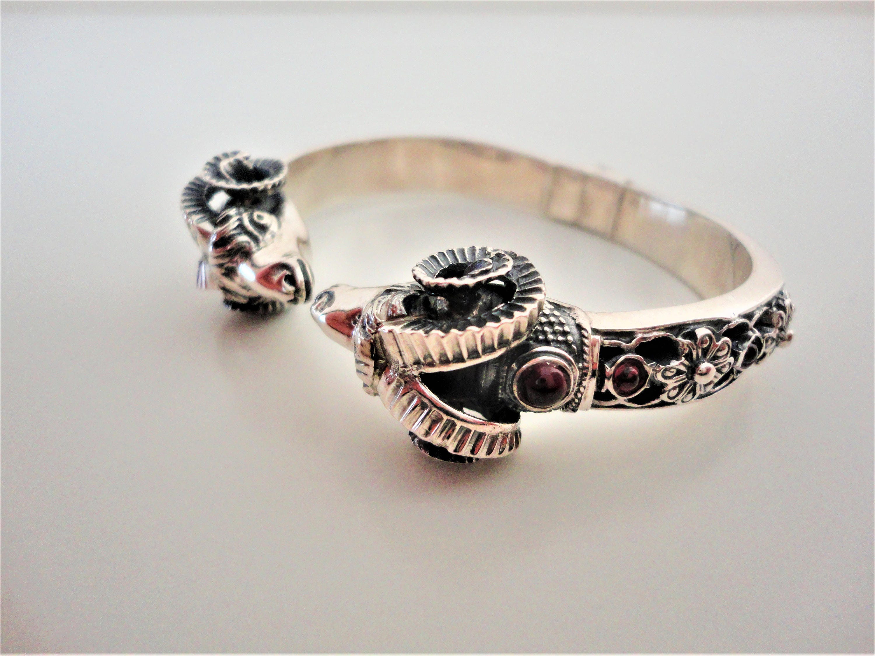 Ram Head 925 Sterling Silver Statement Bangle Bracelet. Ancient Greek Handmade Handcrafted Fine Jewellery. Personalized Jewel. Made To Order