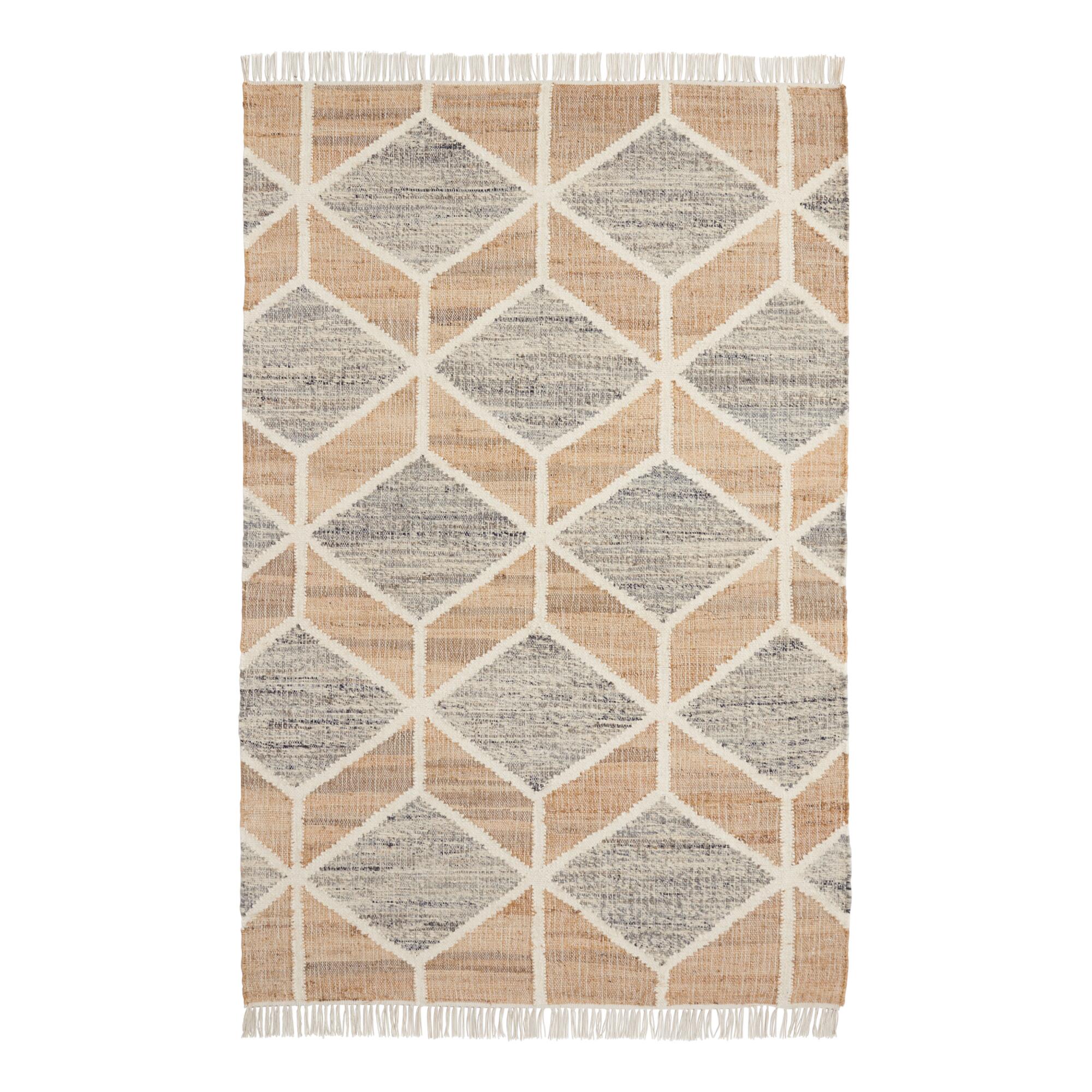 Gray and Jute Diamond Kilim Reversible Mercer Area Rug: Multi - Wool - 5' x 8' by World Market