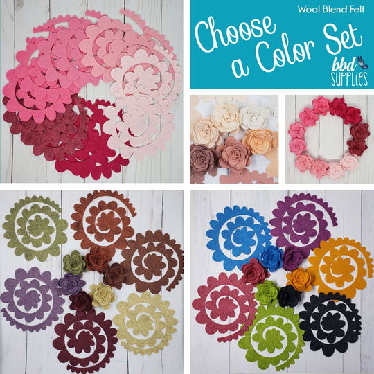 Wool Blend Felt Flowers | 12 3D Rolled Dahlia Pick A Color Set Diy Unassembled