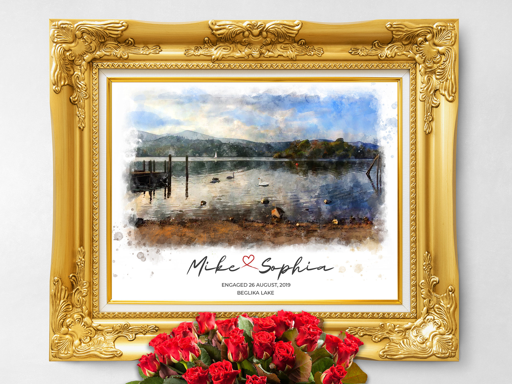 Engagement Gift, Custom Watercolor From Photo, Map Print, Place, Love Story, Location, Memory Wedding Gift