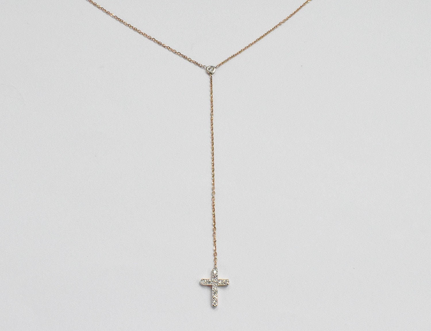 Diamond Necklace/Cross Lariat | Y Layering Bezel Set