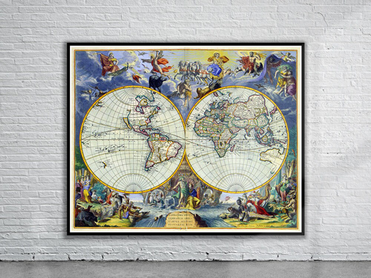 Vintage De Ram Old World Map 1683