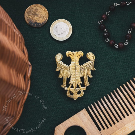 Gold Clasp Closure For Medieval Costume's Of Western Europe | Germany With Double Headed Eagle. Reenactment 14-15Th Century Knight Outfit