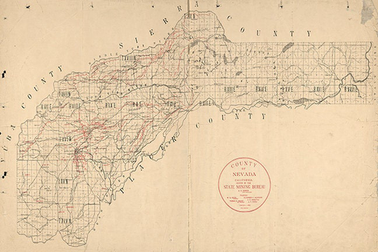 Nevada County Map, California Ca 1909. State Mining Bureau. Reproduction Vintage Map. Available in Different Size
