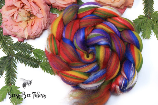 Rainbow Lorikeet - Merino Wool Roving Signature Custom Blend Tussah Silk Combed Top For Spinning Or Nuno Felting 4 Oz