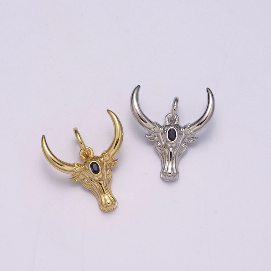 Ram Gold Pendant, Sheep Horn Charm, Blue Solitaire Cz Bighorn Animal Diy Jewelry, M-870, M-871