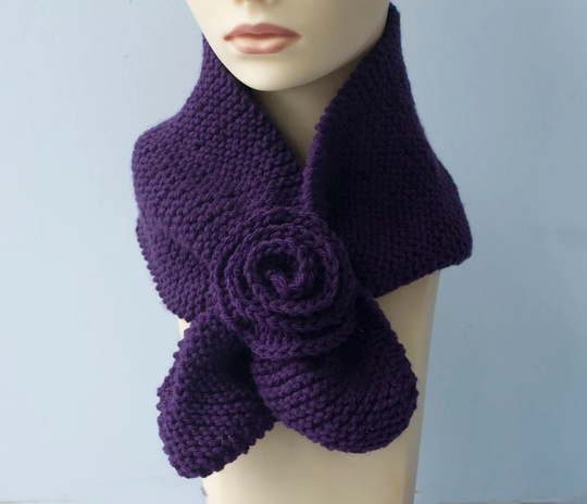 Purple Flower Keyhole Scarf, Woman's Winter Neckwarmer
