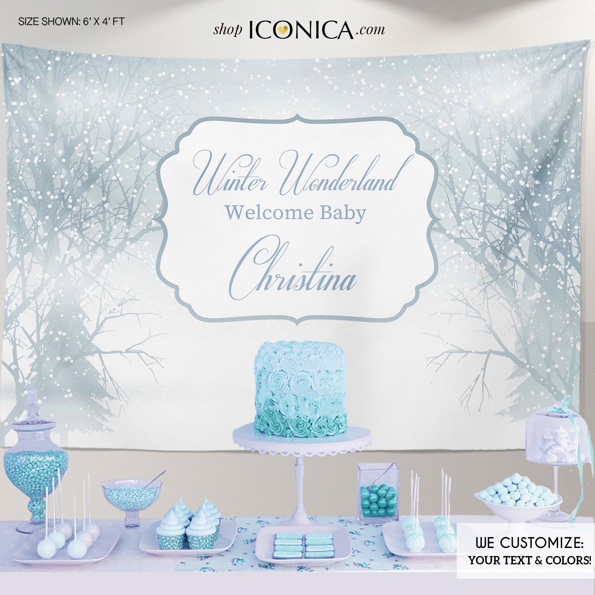 Winter Wonderland Backdrop, Baby Shower Photo Backdrop, Winter Party Step & Repeat Bho0026