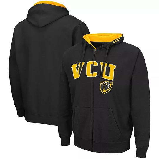 Men's Colosseum Black VCU Rams Arch & Logo 3.0 Full-Zip Hoodie, Size: Small, NC2 Black