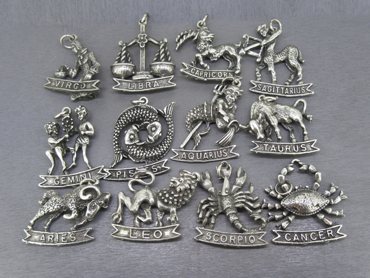 Choice Zodiac Charm Or Pendant With Silver Color Finish, Aries, Taurus, Gemini, Cancer, Leo, Virgo, Libra, Scorpio, Sagittarius, Pisces