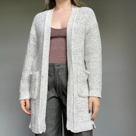 Roots Canada White Gray Cotton Blend Relaxed Lounge Long Cardigan Sz Small