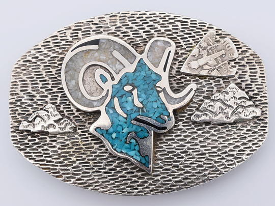 Sheep Ram Sterling Silver Vintage Belt Buckle