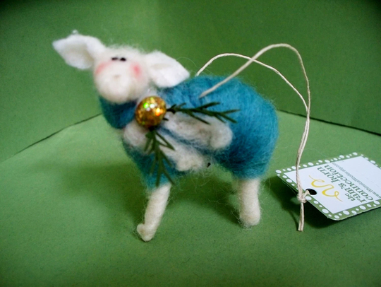 Christmas Lamb Felted Wool Ornament