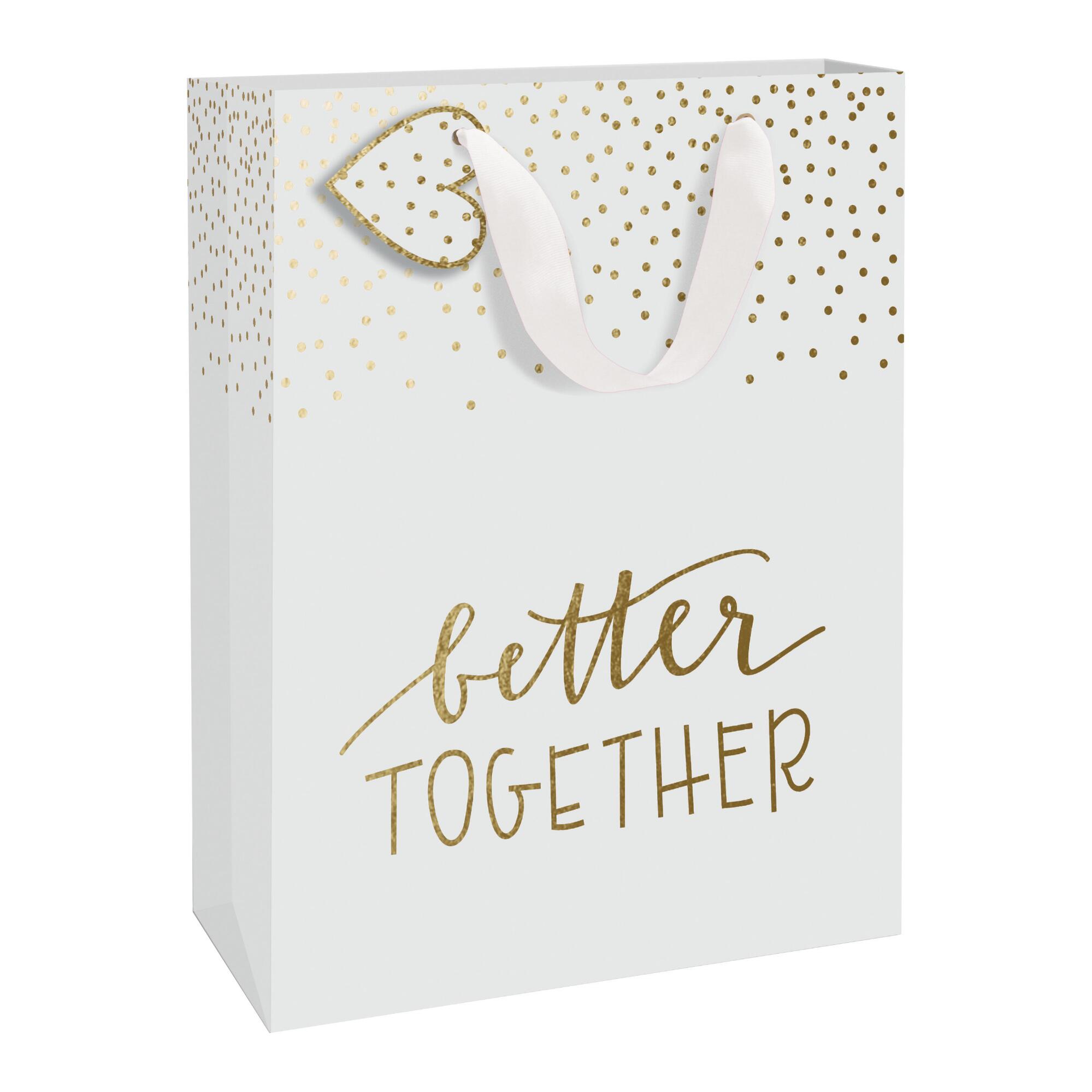 Large White and Gold Better Together Gift Bag: White/Gold - Paper by World Market