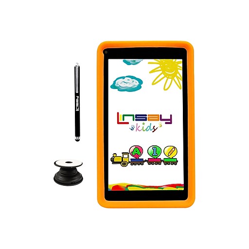 Linsay 7" Tablet with Holder, Pen, and Case, Wi-Fi, 2GB RAM, 32GB (Android), Orange/Black (F7UHDKIDSORANGEP)