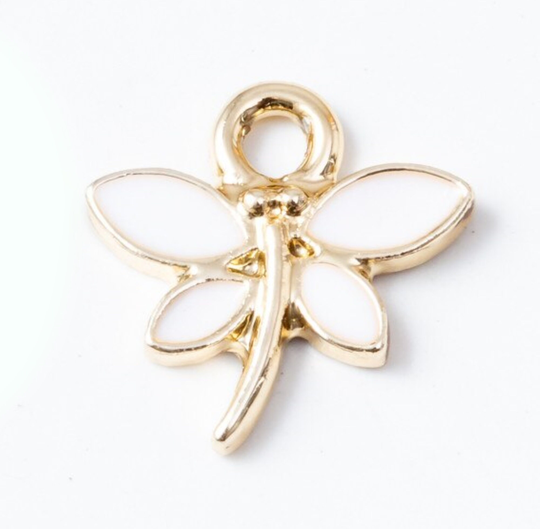 Mini White Enamel Dragonfly Earring Drop | Pair