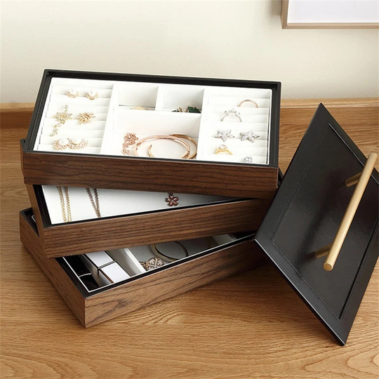 3-Layers Jewelry Box Luxury Large Wooden Organizer Gift Case For Earring Ring Holder Watch Stand Jewellery Storage For Women