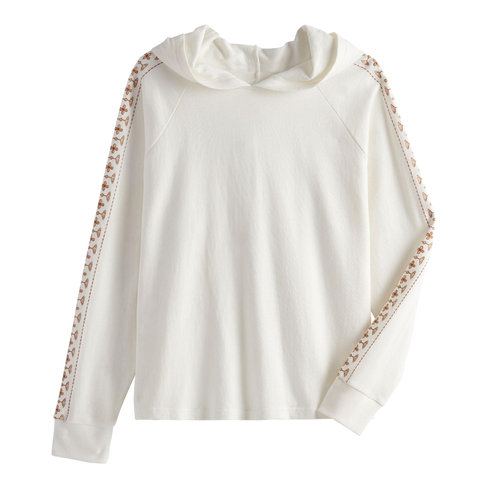 White And Rust Geo Embroidered Lounge Hoodie by World Market