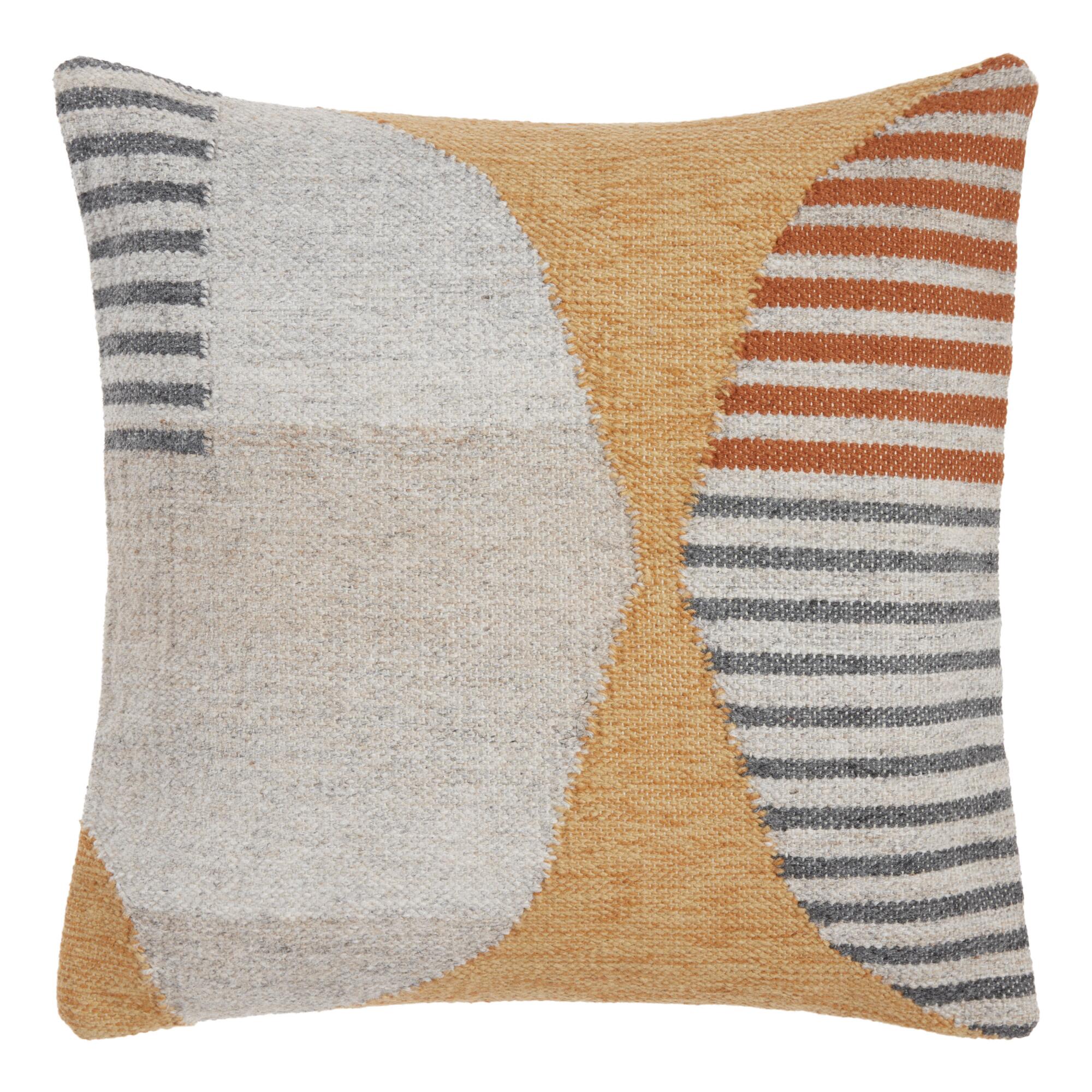 Yellow, Gray And Rust Abstract Geometric Throw Pillow: Cream - Polyester - 18" Square by World Market