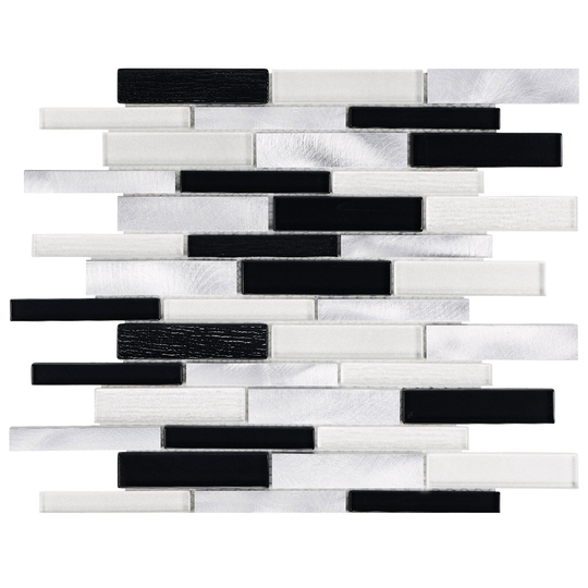 Modket Gray White Black Multi Blended Crystal Glass Aluminum Metal Linear Modern Mosaic Tile Backsplash Kitchen Bath Bathroom Wall Tdh502Al