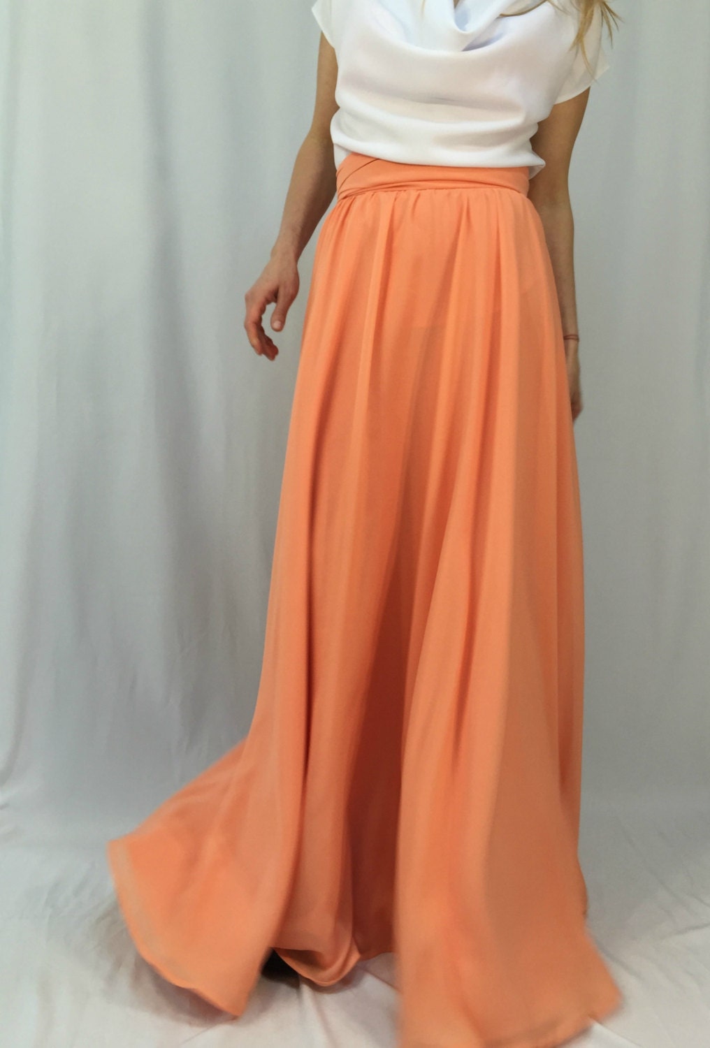 Peach Chiffon Maxi Skirt/Women Loose Elegant Long La 2012