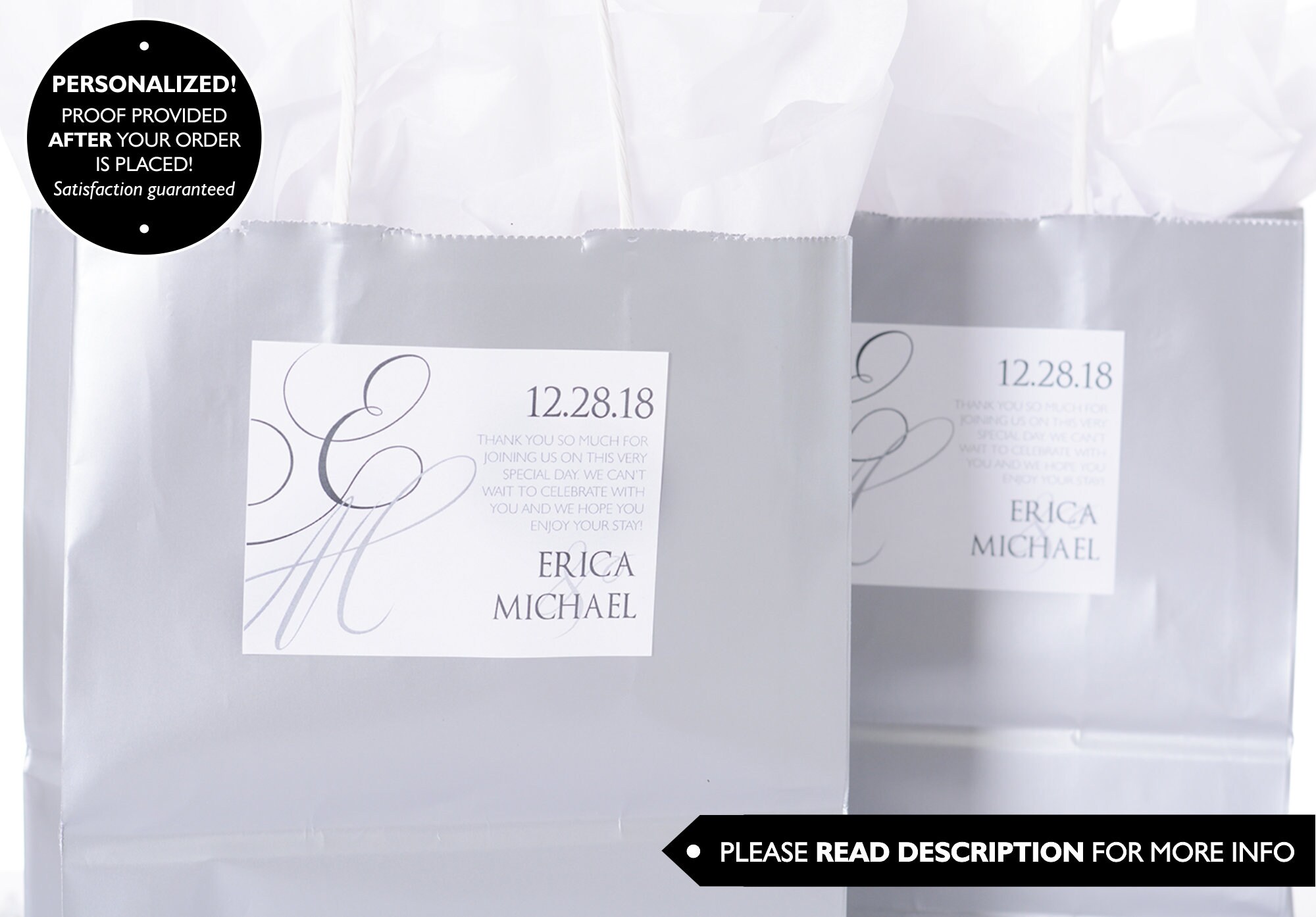 Elegant Wedding Stickers - Welcome Bag Box Thank You Custom Labels #wdib-257