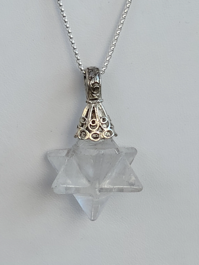 Miniature Carved Merkaba Crystal Star Tetrahedron Necklace, Sacred Geometry Meditation Jewelry Healing Crystal, Quartz Merkaba