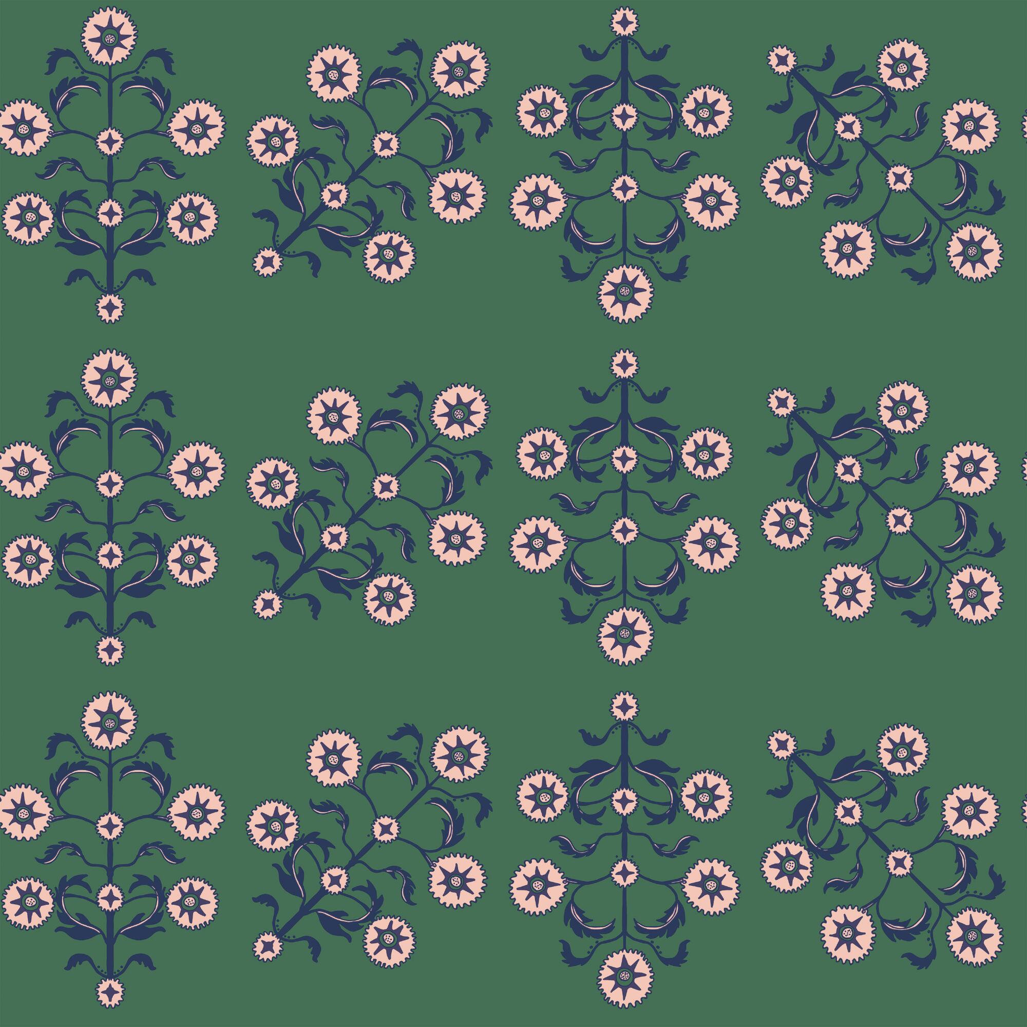 Green And Navy Blue Geo Floral Peel and Stick Wallpaper by World Market