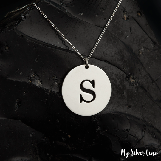 Initial Disc Necklace, Silver Gold Rose Gift For Her, Personalized Gift, Letter Plate Birthday