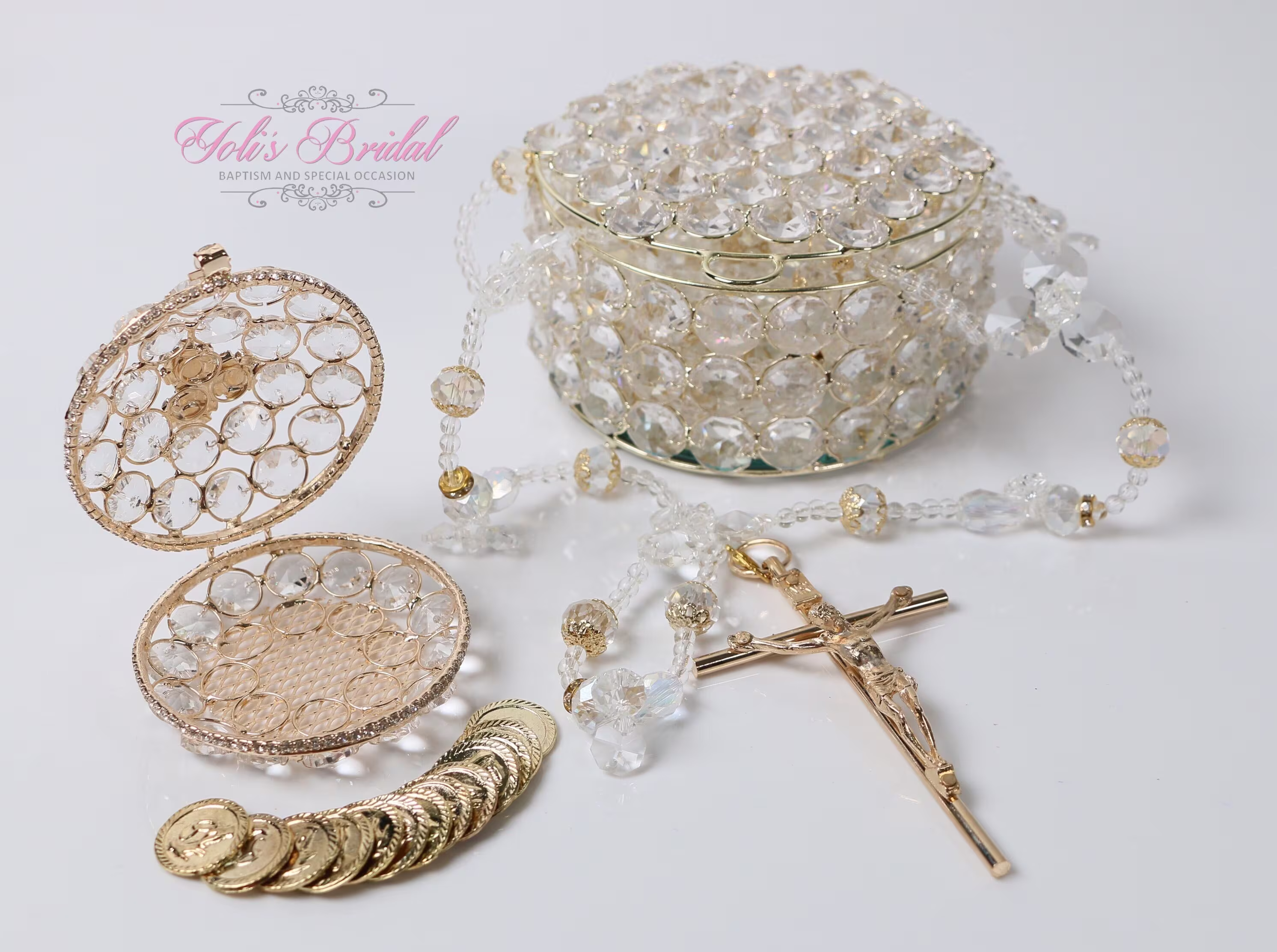 Fast Shipping Beautiful Gold Wedding Lasso, Lasso Box & Arras Set, Rose Unity Cord, Set