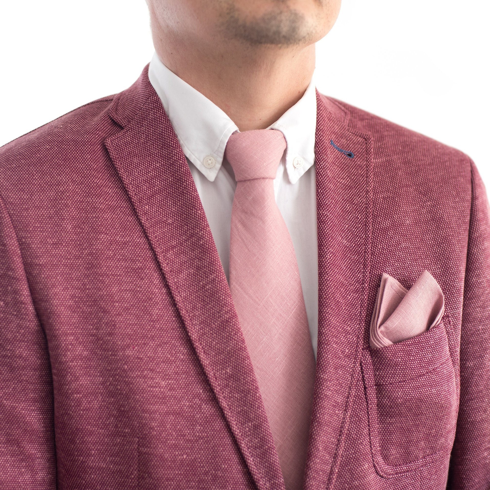 Dusty Rose Neck Tie Skinny Groom Ties & Pocket Square