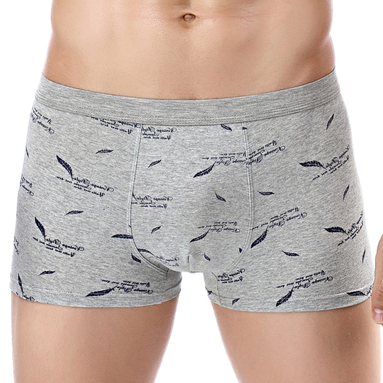 Men Underwear Floral Print Skin-friendly Cotton Blend U Convex Boxer Briefs for Men - light grey, 3xl
