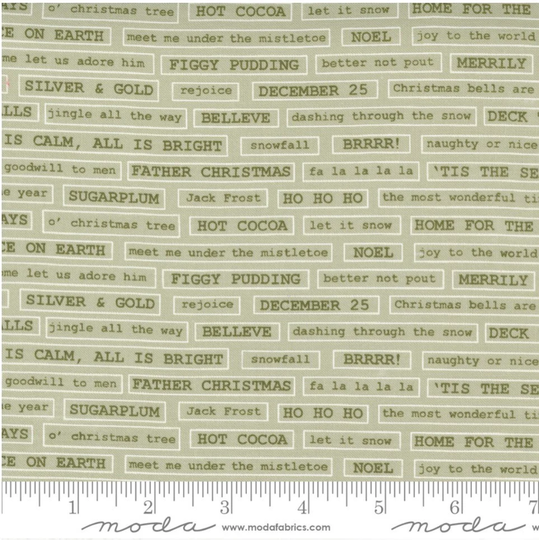 Christmas Morning Fa La Blender Text Tonal Sage 1/2 Yard Cut | Lella Boutique Moda 5145 14