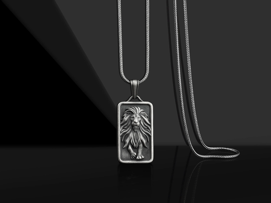 Male Lion Silver Customizable Necklace, Leo Zodiac Engraved Personalized Horoscope Memorial Gift