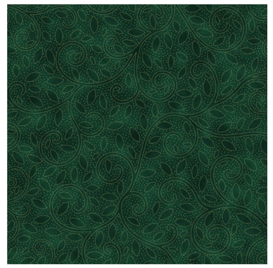 Fall For Autumn Emerld/Gold Scrolls & Leaves U4989H-31G - Hoffman, Gold Metallic Vines On Green Fabric, Autumn Blender Fabric