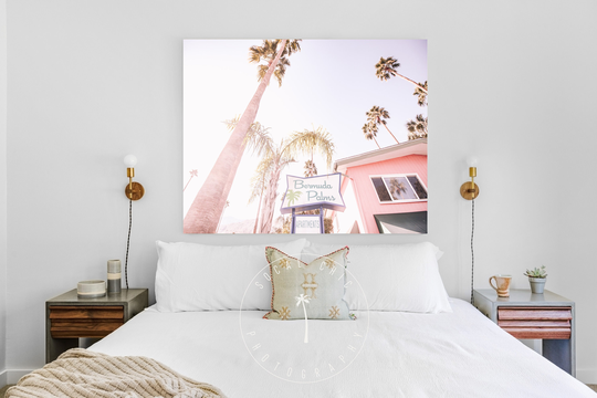Palm Springs Photography, Bermuda Palms, Pink, Trees, Desert Decor, Print, Downtown Springs, Vintage Hotel, Boho Print