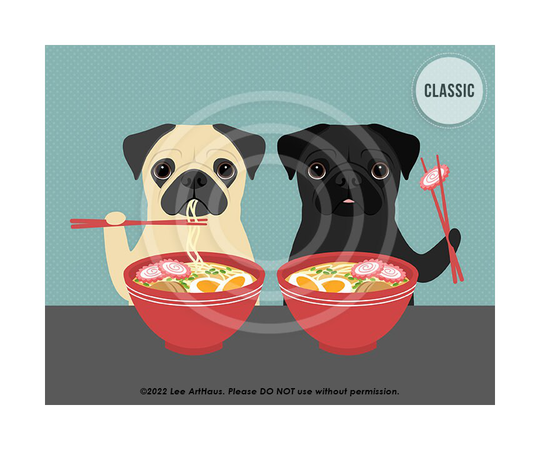 626Dp Pug Decor - Two Pugs Eating Ramen Wall Art Gift Print Funny Kitchen Lover Gifts Dog For Owners