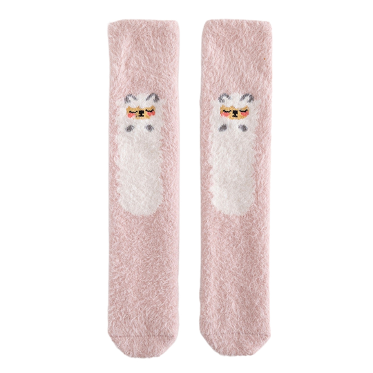 1 Pair Toddler Socks Warm-keeping Cartoon Pattern Blend Fabric Good Elasticity Infant Knee Long Socks for Home - light pink