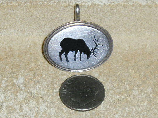 Unsigned Silver Elk Silhouette Black Enamel Pendant. Acid Tested Good Sterling 1970's Vintage Jewelry 2249