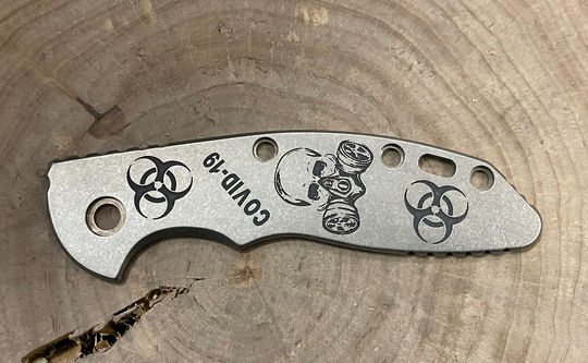 Handmade Titanium Scale With "Biohazard" Design For Hinderer Xm-18 3.5"