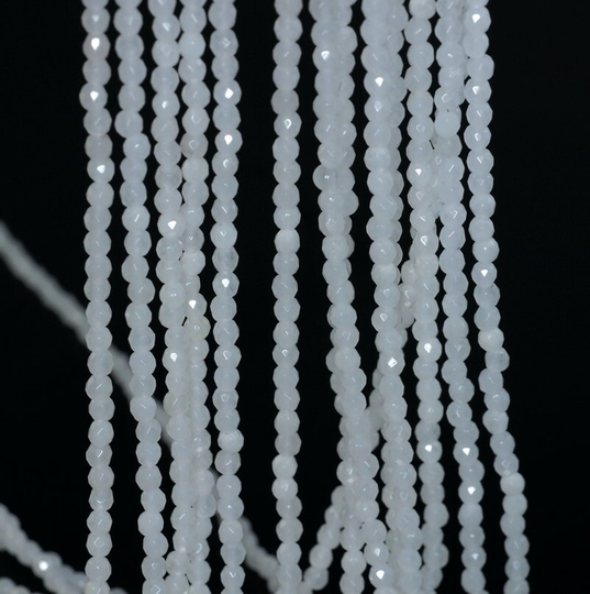 2mm Snowflake Jade Gemstone White Faceted Round Loose Beads 15 Inch Full Strand | 90183899-107
