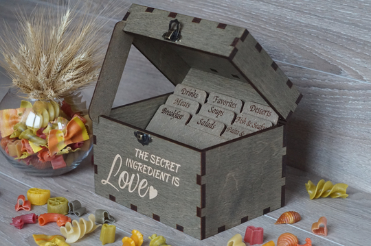 4x6 Recipe Box With Dividers & Recipe Cards Personalized Engraved Wood Bridal Shower Wedding Housewarming Mothers Day Christmas Gift