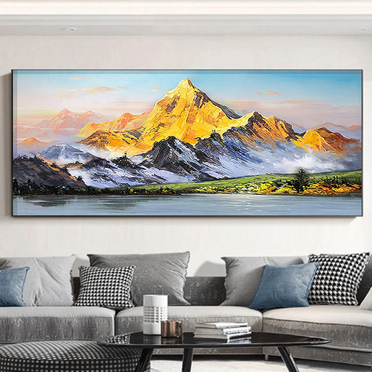 Gold Mountain Wall Decor Textured Art Nature Oil Painting Landscape Office Large Modern Original Paintings