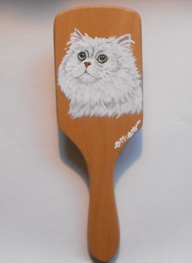 Persian Cat Portrait Hairbrush Grooming Brush Hand Painted Wood