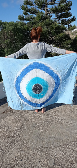 Blue Evil Eye Pareo Sarong Beach Cover Up Scarf