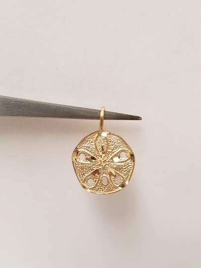 Sale 3/4" Estate 14K Ma Yellow Gold Sand Dollar Pendant Beach Charm Anklet Ocean Diamond Cut Gs2082-02