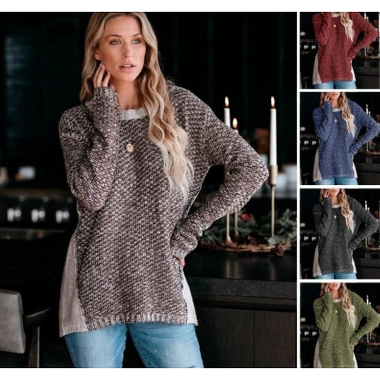 Exclusive latest round neck blended wool knit sweater - red, L